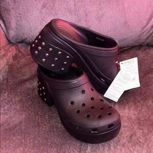 CROCS Women's Black Studded Siren Studded Plstform Clogs